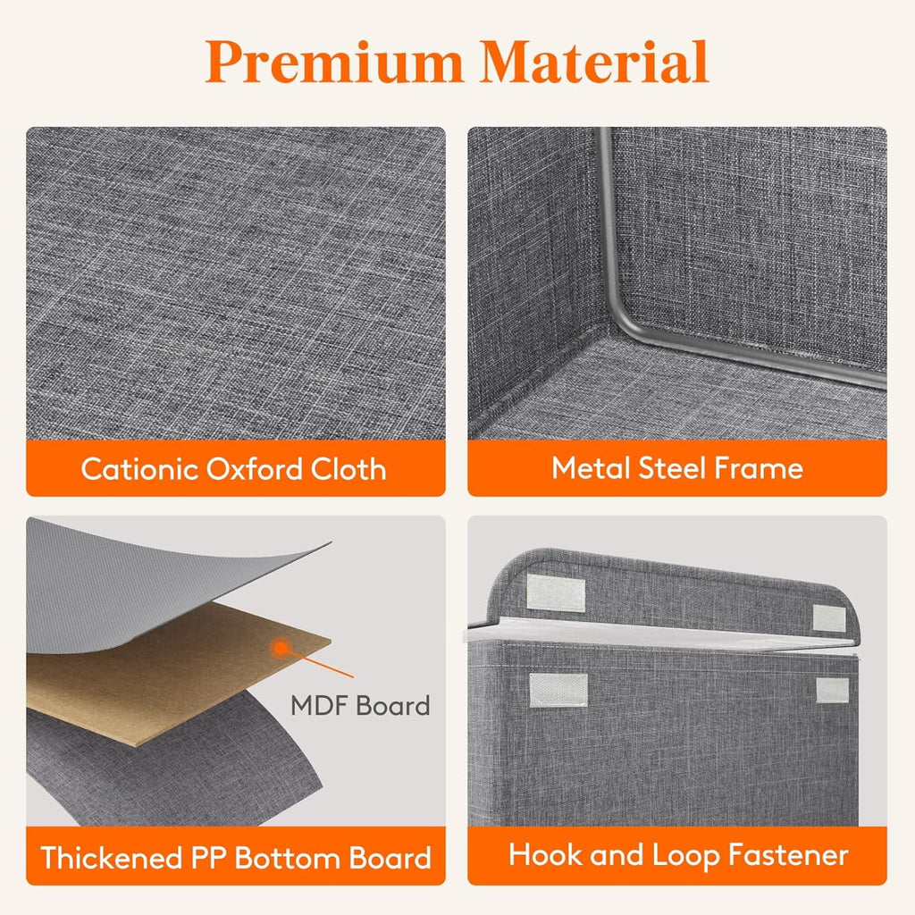 Fabric Storage Boxes 6 Pcs Stackable Storage Bins with Clear Lids Foldable Oxford Cloth Cube Closet Organizer Baskets Clothes Containers for Towels Blankets Books Light Grey-Large – Foldable Space-Saving Design for Simple Storage and Daily Tasks