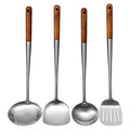 Long Handle Stainless Steel Wok Kitchen Slotted Turner Rice Spoon Ladle Cooking Tools Utensil Set – Convenient Carry Handles for Simple Storage and Daily Tasks