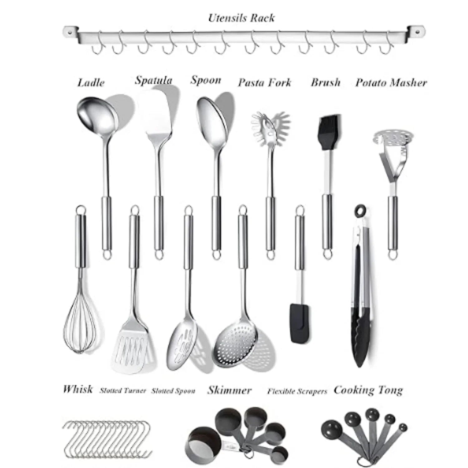 Kitchen Utensils Set 38 Pieces Stainless Steel Cooking Utensils Set Kitchen Gadgets Cookware Kitchen Tool Set with Utensil Holder Rack And Hooks For Hanging Dishwasher Suitable – Space-Saving Hanging Design for Simple Storage and Daily Tasks