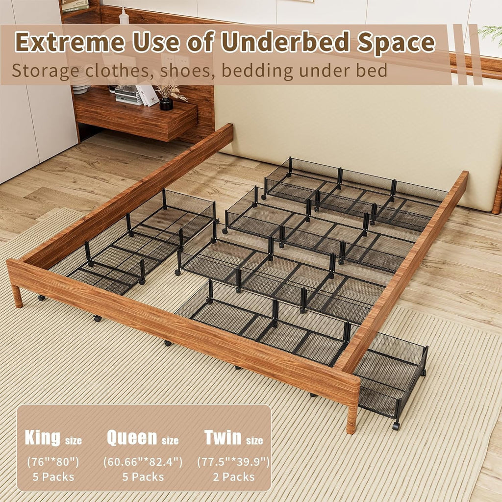 47.2'' Long Under Bed Storage on Wheels 57.6L Large Capacity Rolling Under the Bed Storage Containers Tool-Free Assembly Foldable Underbed Shoes Clothes Toy Drawers – Multiroom Organization Format for Simple Storage and Daily Tasks