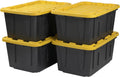 BLACK & YELLOW 27-Gallon Heavy Duty Tough Storage Container & Snap-Tight Lid (14.3"H x 20.6"W x 30.6"D) Weather-Resistant Design and Stackable Organization Tote [4 Pack] – Stackable Organization for Simple Storage and Daily Tasks