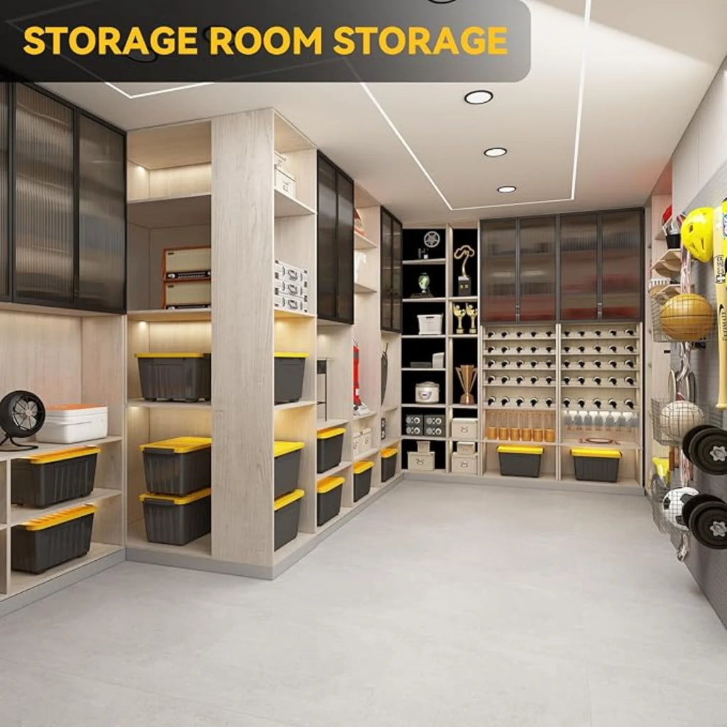72Quart Plastic Storage Bin Stackable and Nestable Storage Boxes with White Lids and Secure Latching Buckles Large Storage Container (Black/Yellow 72Quart-6Pack) – Stackable Organization for Simple Storage and Daily Tasks