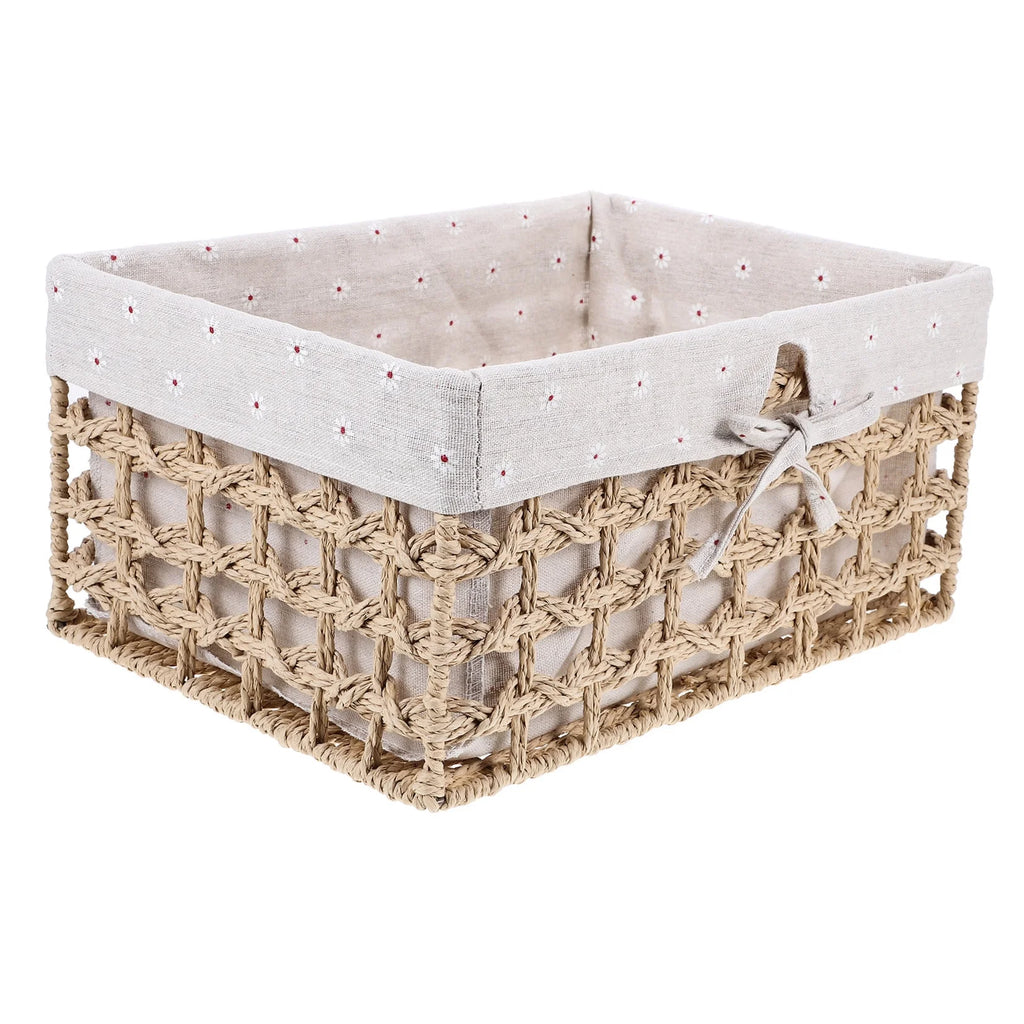 Rustic Storage Bins Grass Basket Cube Boxes with Lids Fabric Toy Sundries – Everyday Household Format for Simple Storage and Daily Tasks