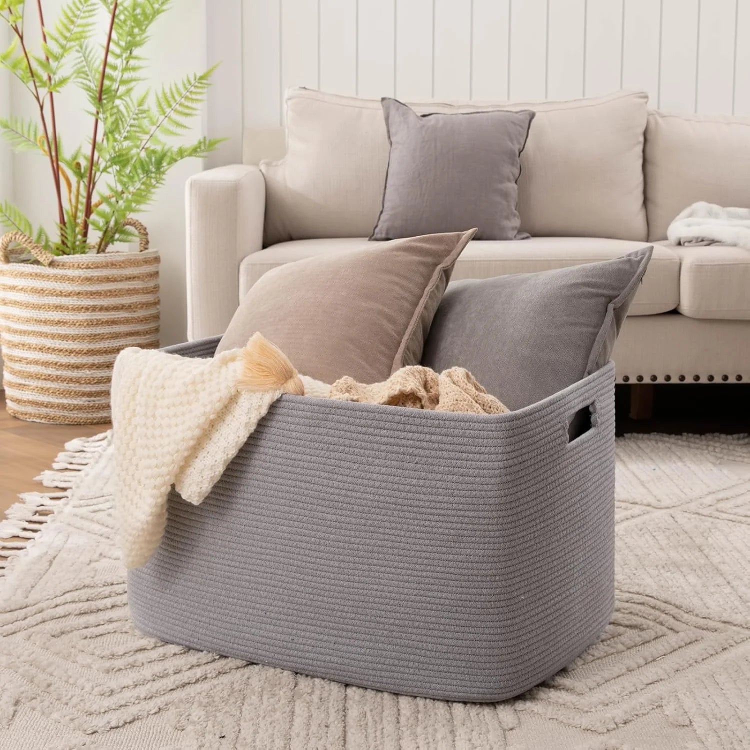 118L XXXLarge Cotton Rope Storage Basket Oversized Blanket Basket Used for Organizing Dirty Clothes in Living Room Bedroom Nursery Dog Toy Storage Bins 25" x 17" x 16",Grey – Practical Home Organization for Simple Storage and Daily Tasks