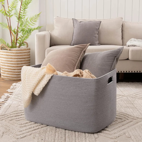 118L XXXLarge Cotton Rope Storage Basket Oversized Blanket Basket Used for Organizing Dirty Clothes in Living Room Bedroom Nursery Dog Toy Storage Bins 25" x 17" x 16",Grey – Practical Home Organization for Simple Storage and Daily Tasks