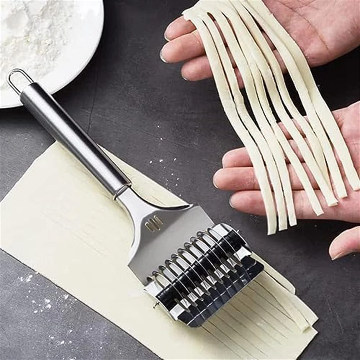 High Grade Stainless Steel Noodle Lattice Roller Dough Cutter for Kitchen Cooking Tools – Durable Stainless Steel Construction for Simple Storage and Daily Tasks