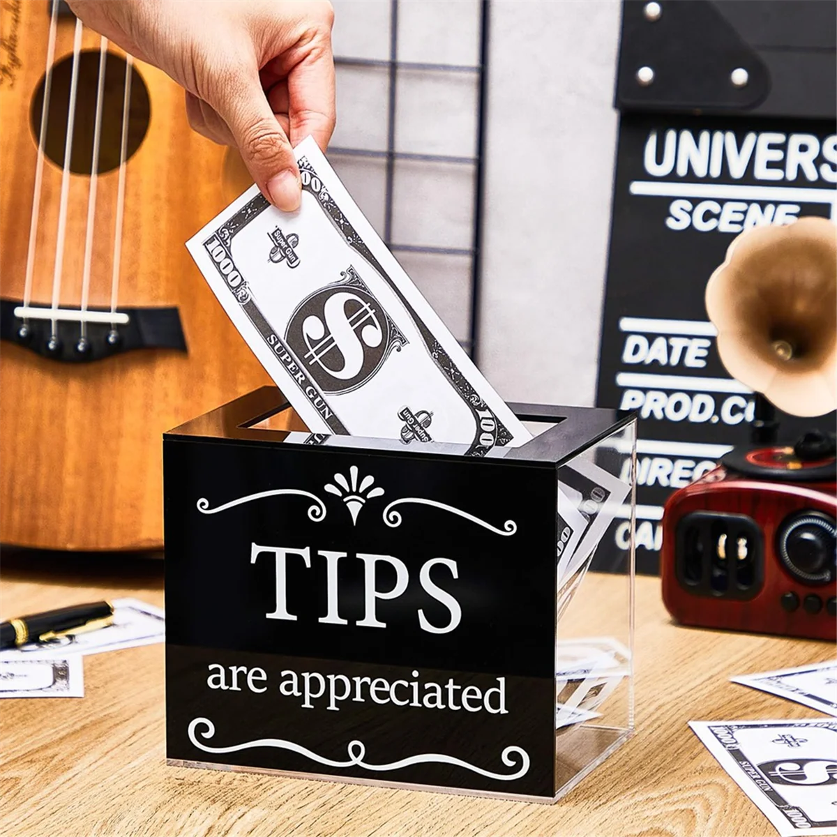 Tip Jars for Money Acrylic Cash Box Donation Bucket 6x4x5 Inch Storage Container Suggestion Raffle – Practical Home Organization for Simple Storage and Daily Tasks