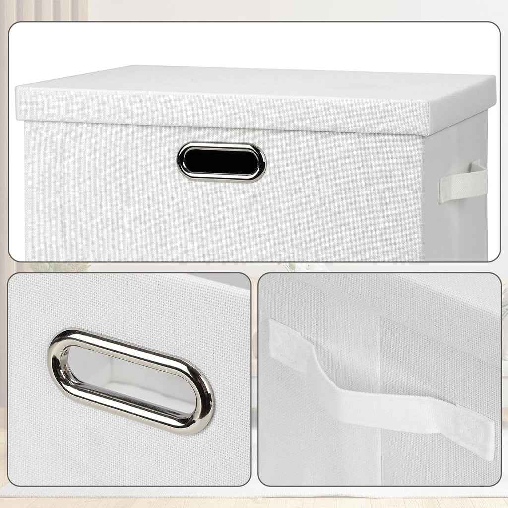 Large 17" 36 Quart Collapsible Stackable Storage Bins with Lids 3 Packs White Linen Fabric Closet Boxes with Lids Storage Cube Baskets Container Organizers for Bedroom Office(17 x12 x11) – Multiroom Organization Format for Simple Storage and Daily Tasks