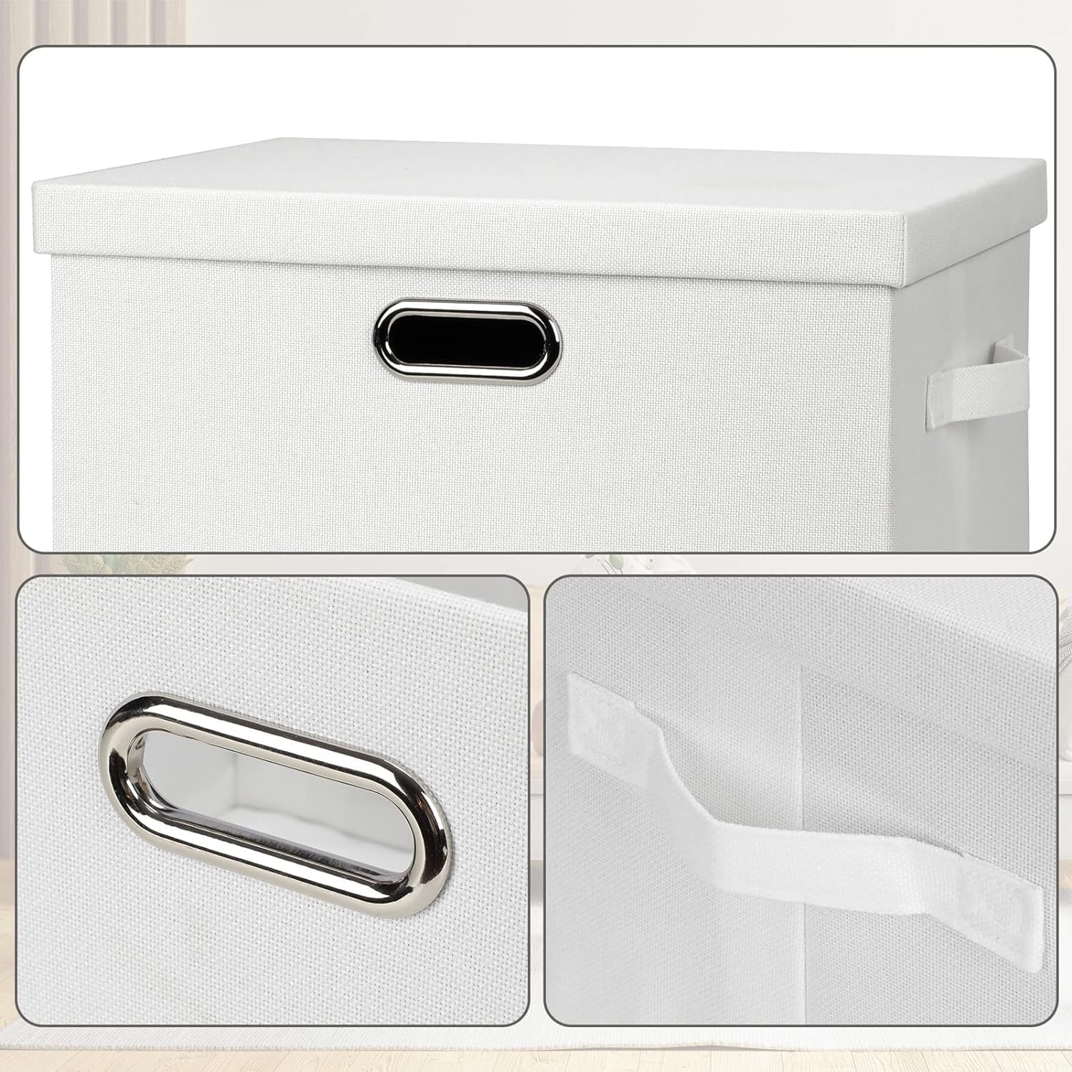 Large 17" 36 Quart Collapsible Stackable Storage Bins with Lids 3 Packs White Linen Fabric Closet Boxes with Lids Storage Cube Baskets Container Organizers for Bedroom Office(17 x12 x11) – Multiroom Organization Format for Simple Storage and Daily Tasks