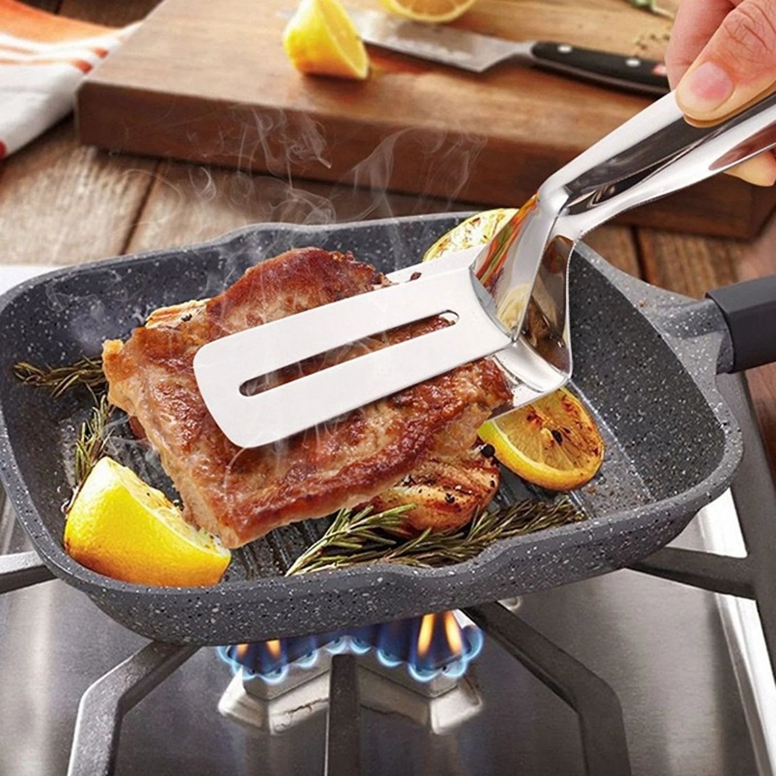 Stainless Steel Double-Sided Shovel Clip Stainless Steel Spatula Kitchen Tongs,Grill Clamp Flipping Spat – Durable Stainless Steel Construction for Simple Storage and Daily Tasks