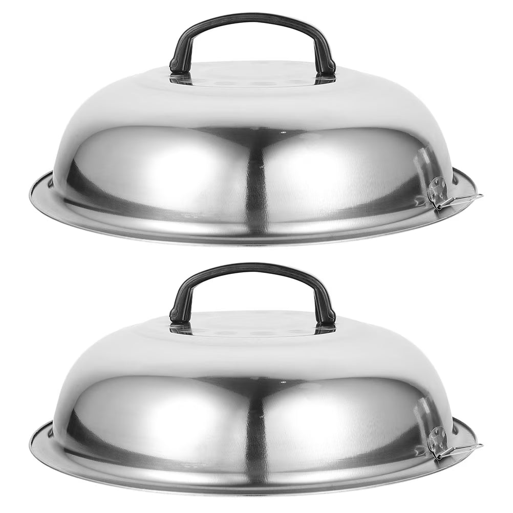 unbranded 2Pcs Stainless Steel Pot Covers 28.5cm Pot Lids Kitchen Accessories (Silver) – Durable Stainless Steel Construction for Simple Storage and Daily Tasks