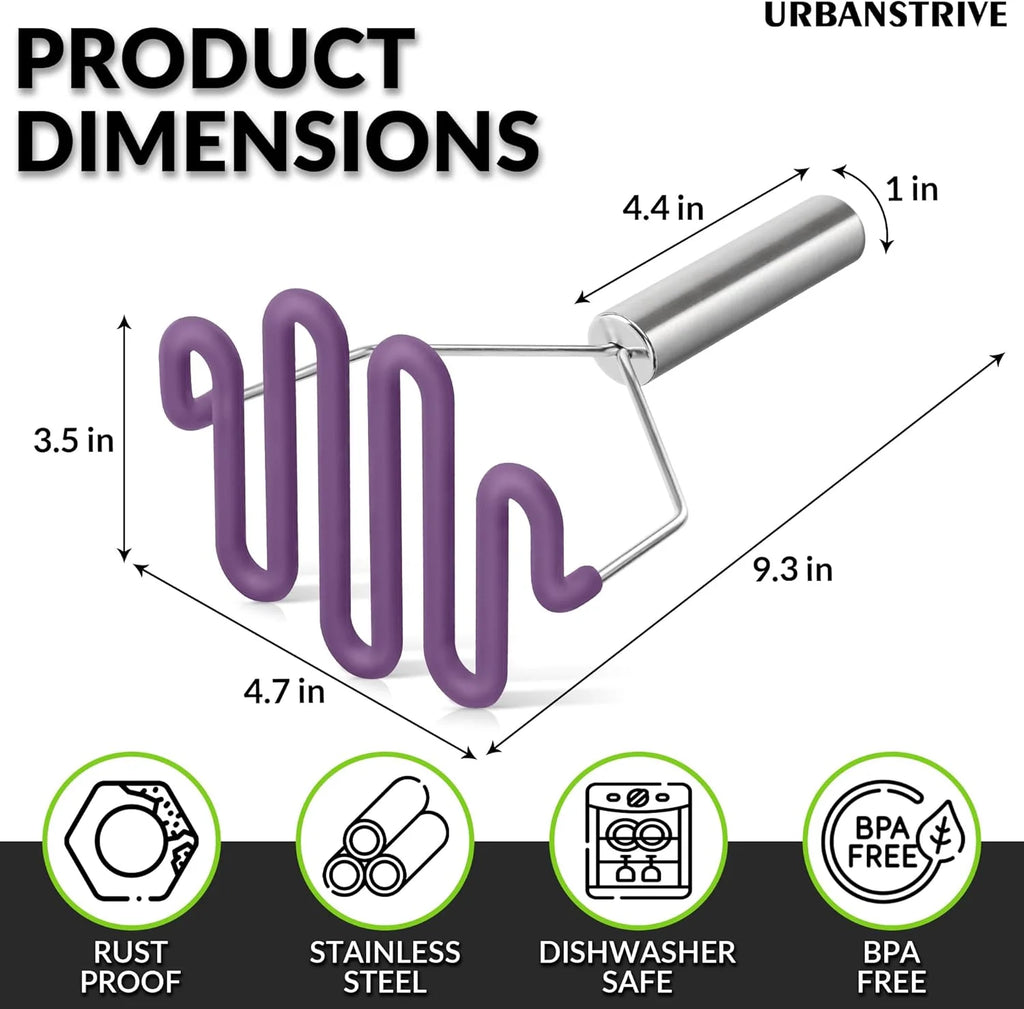 Scratch-resistant silicone potato mash maker kitchen tool stainless steel outer layer wrapped with durable silicone. – Durable Stainless Steel Construction for Simple Storage and Daily Tasks