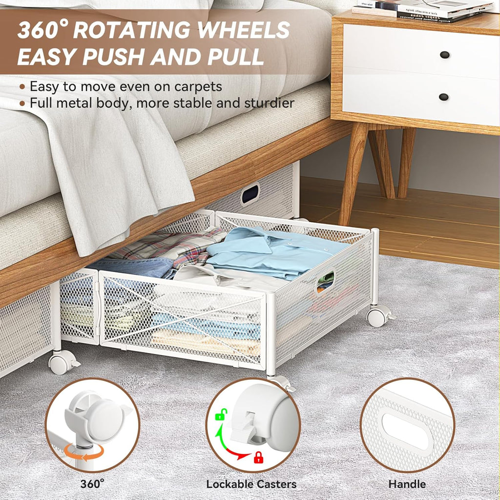 Under Bed Storage Containers with Wheels Under Bed Shoe Storage Organizer Drawer Tool-free Assembly Metal Storage Containers for Bedroom Clothes Shoes Blankets -2PCK – Everyday Household Format for Simple Storage and Daily Tasks