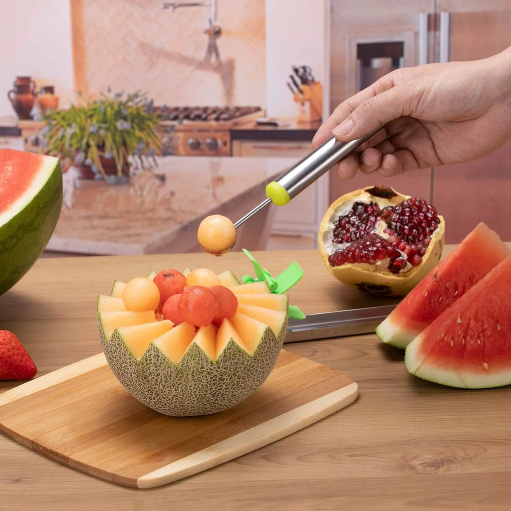 Watermelon Windmill Cutter Slicer Stainless Steel Shape Fruit Tools Quickly Cut Tool Kitchen Gadgets with Melon Scoop – Durable Stainless Steel Construction for Simple Storage and Daily Tasks