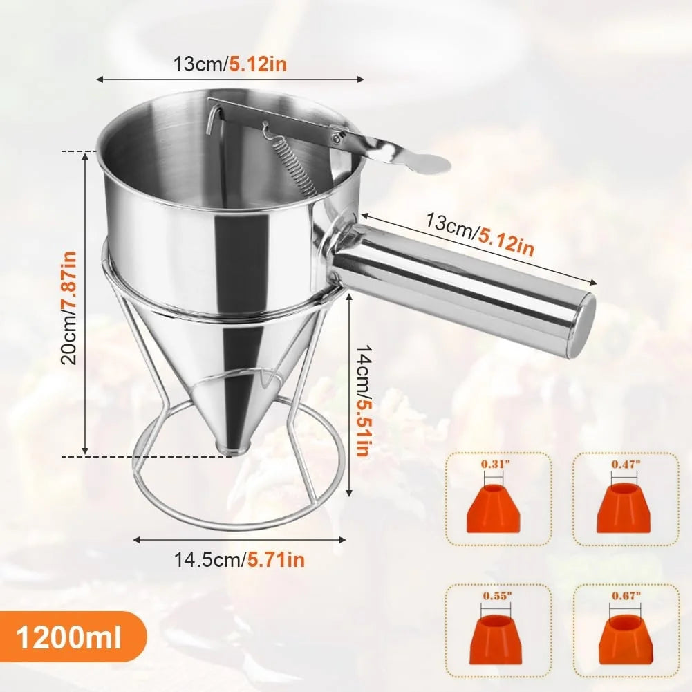 Stainless Steel Pancake Batter Dispenser with Squeeze Handle Kitchen Funnel Tools Pancake Dispenser for Pancakes Cupcakes Takoyaki and Baked Goods – Convenient Carry Handles for Simple Storage and Daily Tasks