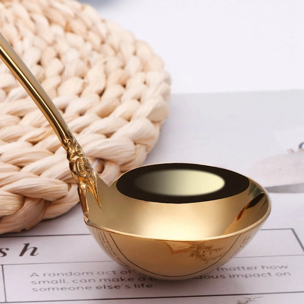 304 Stainless Steel Soup Ladle Cooking Tool Kitchen Gold Plated Spoon – Durable Stainless Steel Construction for Simple Storage and Daily Tasks