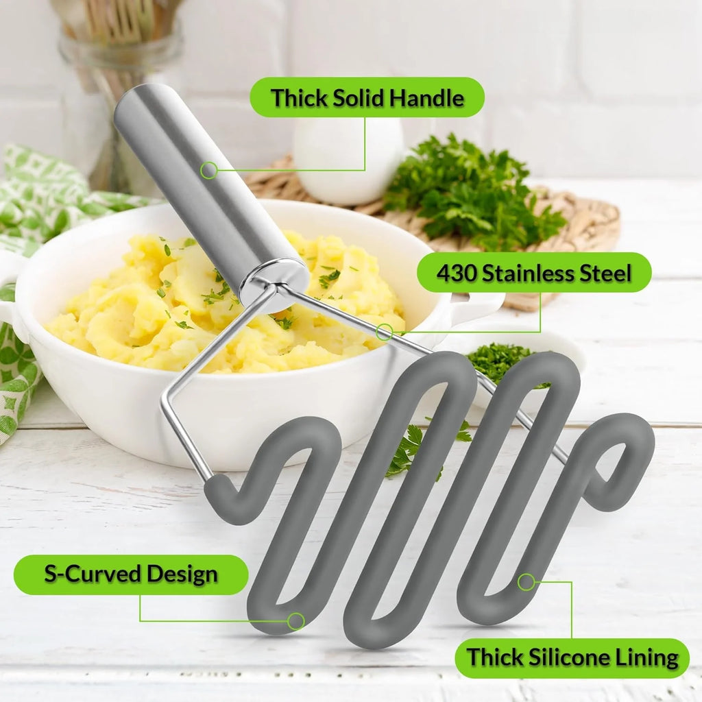Scratch-resistant silicone potato masher kitchen tool potato masher stainless steel wrapped durable silicone potato smasher gray – Durable Stainless Steel Construction for Simple Storage and Daily Tasks