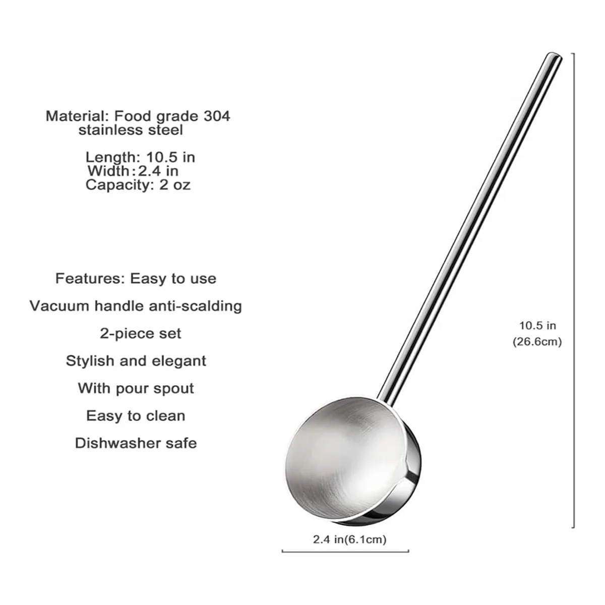 Small Soup Ladle Stainless Steel Metal Deep Spoon with Pour Spout 2 Oz Long Handle Gravy Ladles Heat- 10.5 Inch – Convenient Carry Handles for Simple Storage and Daily Tasks