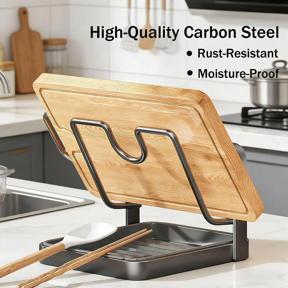 Kitchen Pot Lid Storage Rack Stainless Steel Pot Lid Holder While Cooking & Spoon Rest Multifunctional Pot Lid Organizer with Removable Drip Tray for Countertop Space-Saving Lid – Durable Stainless Steel Construction for Simple Storage and Daily Tasks