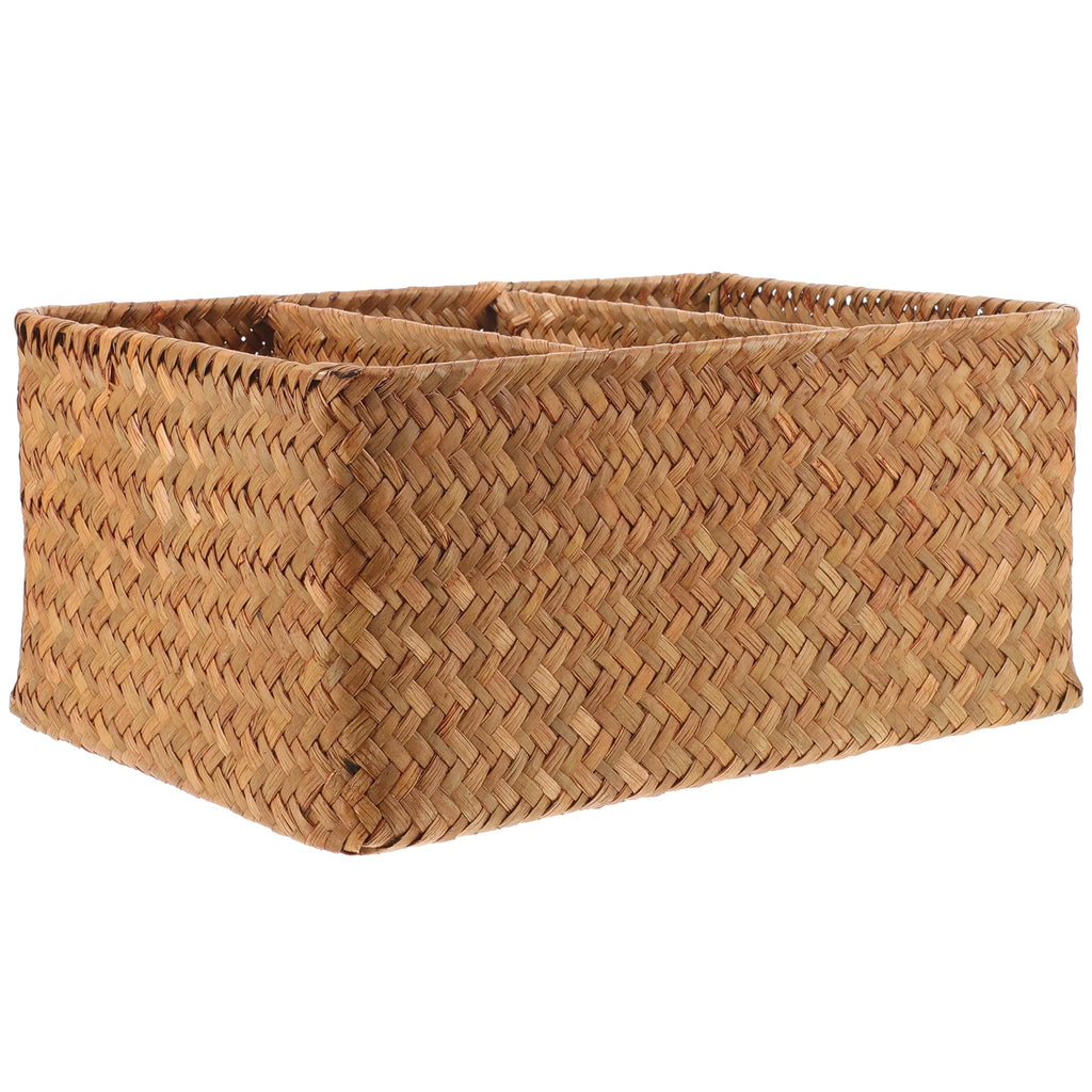 Straw Desktop Storage Box Pantry Basket Bins Hamper for Shelves with Lid Chocolate – Secure Lid Design for Simple Storage and Daily Tasks