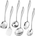 304 Stainless Steel Cooking Utensils Set,6 Pcs Long Metal Kitchen Utensils Set with Spatula Solid Spoon Ladle Skimmer Spaghetti Spoon,Dishwasher Suitable – Durable Stainless Steel Construction for Simple Storage and Daily Tasks