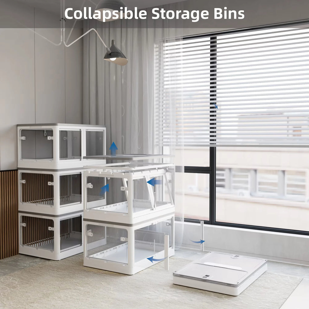 384QT 3-Pack Transparent Stackable Storage Bins with 5 Doors to Open with Wheels Folding Plastic Craft Containers Large Closet Organizers Box for Bedrooms Living Rooms Study Kids' Toys White – Stackable Organization for Simple Storage and Daily Tasks