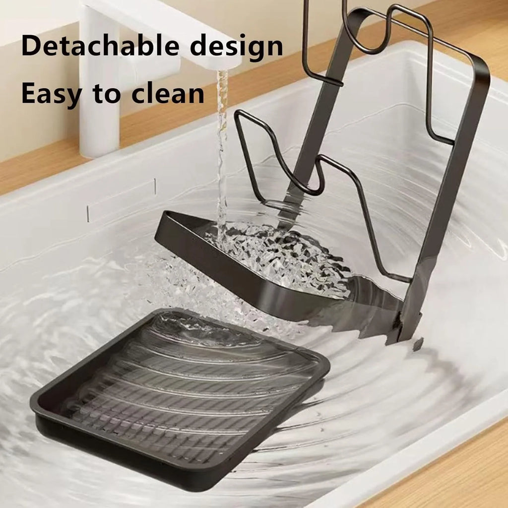 Kitchen Pot Lid Storage Rack 304 Stainless Steel Pot Lid Holder While Cooking Multifunctional Kitchen Pot Cover Organizer for Countertop With Removable Drip Tray – Durable Stainless Steel Construction for Simple Storage and Daily Tasks