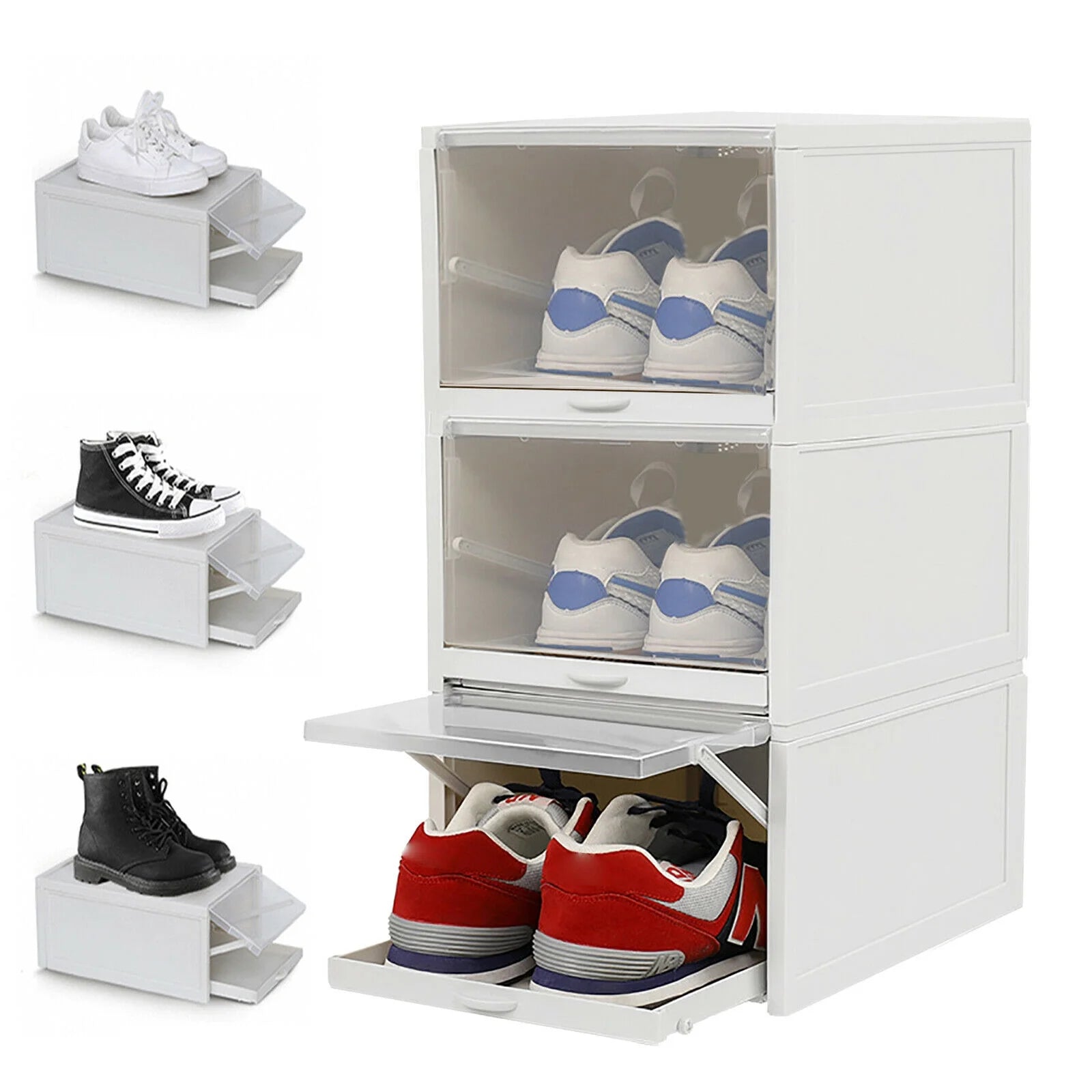 3pcs Foldable Shoe Box Push Drawer Type Storage Organizer Shoe Box Clear Cover Stackable Shoe Storage Box Gray Sneaker Case Stackable Container W/Drawer Push Pull Transparent Shoe Box – Foldable Space-Saving Design for Simple Storage and Daily Tasks