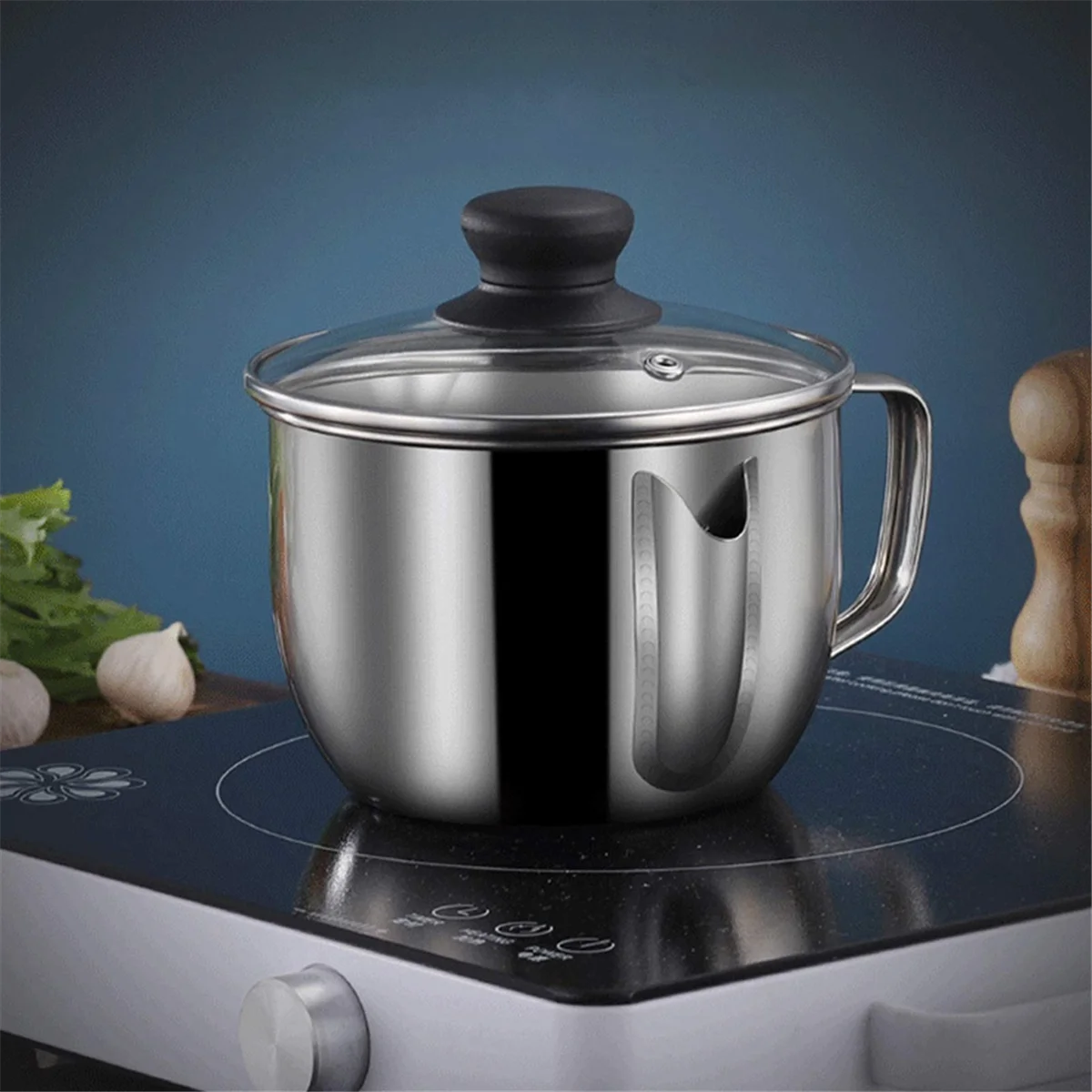 Stainless Steel Fat Separator 1L/4 Cup Gravy Grease with Strainer and Glass Lid Soup Oil Cup – Durable Stainless Steel Construction for Simple Storage and Daily Tasks
