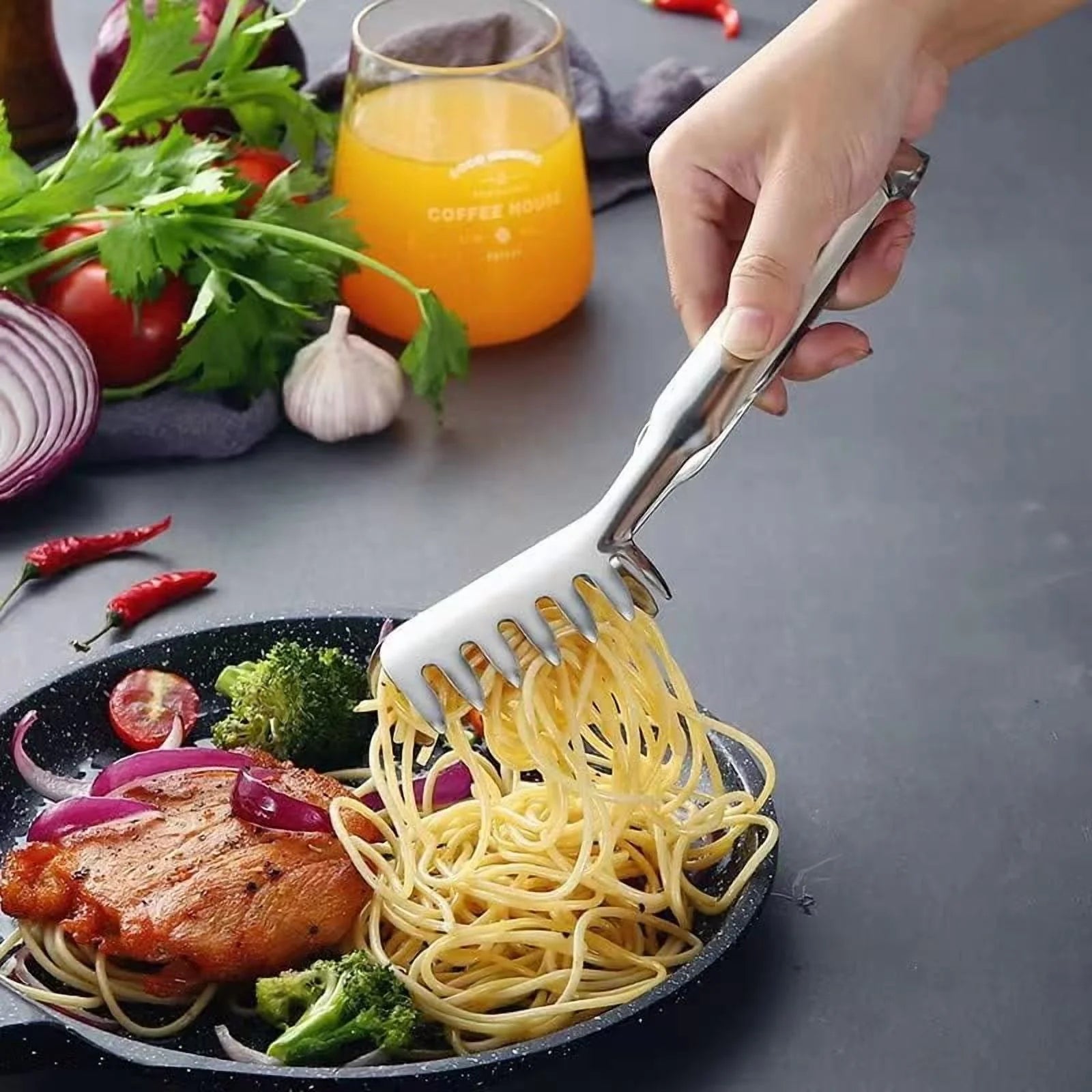 2-Piece Spaghetti Set Stainless Steel Pasta& Tongs Heat Resistant 12 Inch – Durable Stainless Steel Construction for Simple Storage and Daily Tasks