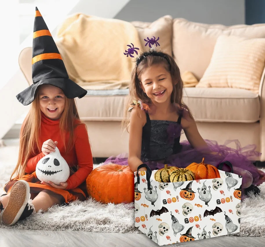 Rectangular Kids Storage Bin Halloween Basket Cartoon Storage Basket with Handles for Organizing Home Kitchen Boys and Girls Toys Bins Shelf Baskets(Watercolor Halloween) – Multiroom Organization Format for Simple Storage and Daily Tasks