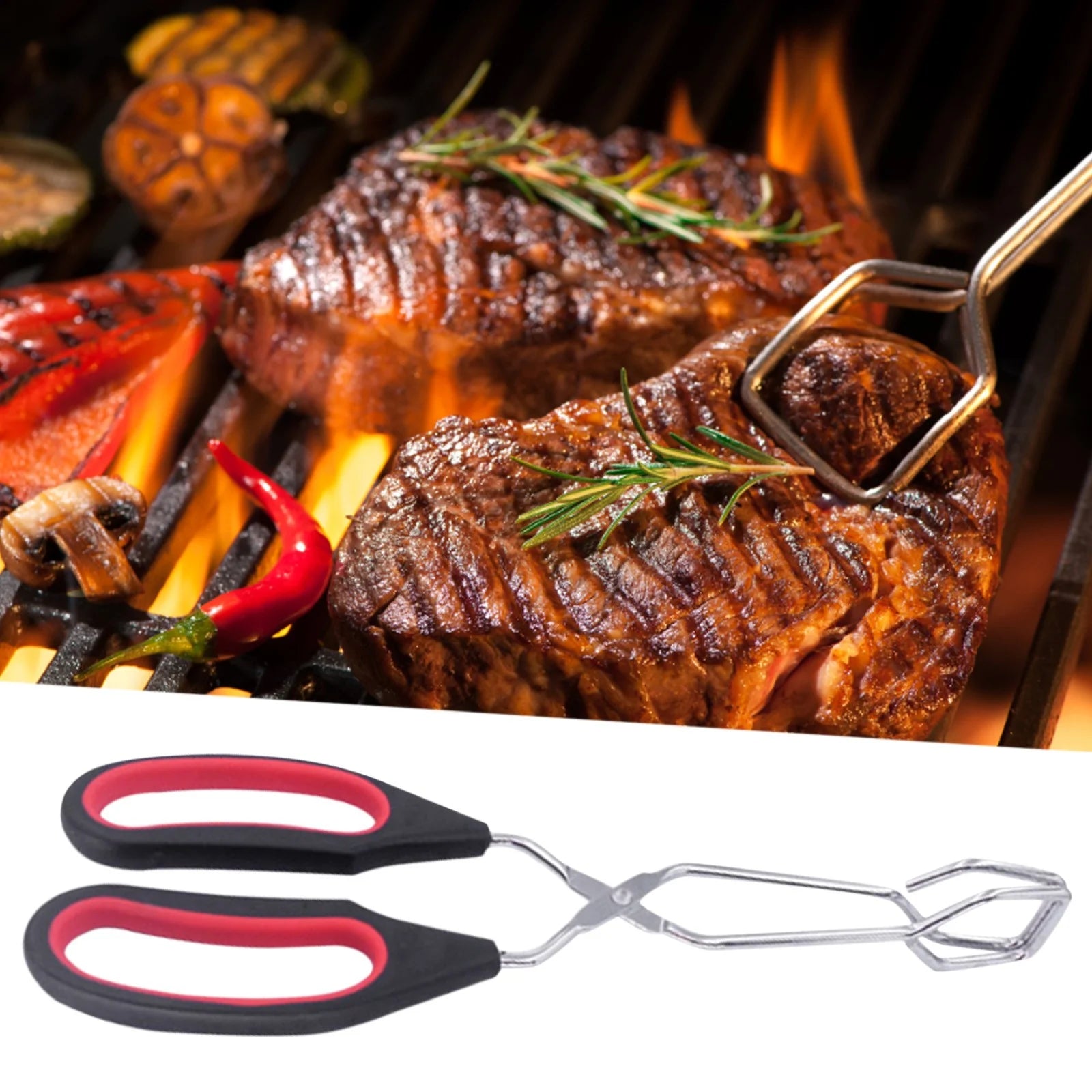 Scissor Tongs with Silicone Tips 23.5x7.5cm Stainless Steel Nonstick Kitchen Cooking Tool – Durable Stainless Steel Construction for Simple Storage and Daily Tasks