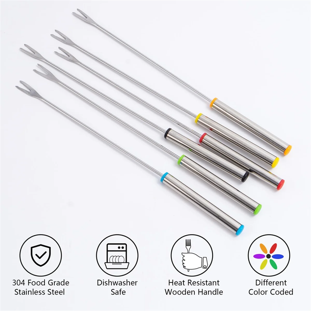 12PCS 9.5 Inch Color-Coded Stainless Steel Fondue Forks Cheese Fork Fruit with Heat-Blocking – Durable Stainless Steel Construction for Simple Storage and Daily Tasks