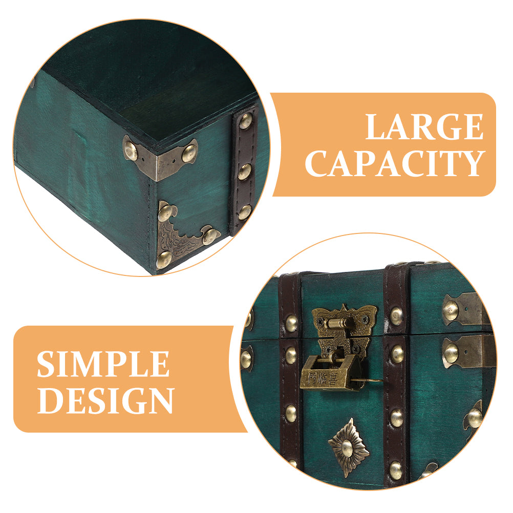 Wooden Storage Box Keepsake Stash Photo Treasure Chest Crate Dark Green – Natural-Look Construction for Simple Storage and Daily Tasks