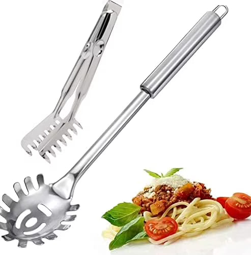 2-Piece Spaghetti Set Stainless Steel Pasta& Tongs Heat Resistant 12 Inch – Durable Stainless Steel Construction for Simple Storage and Daily Tasks