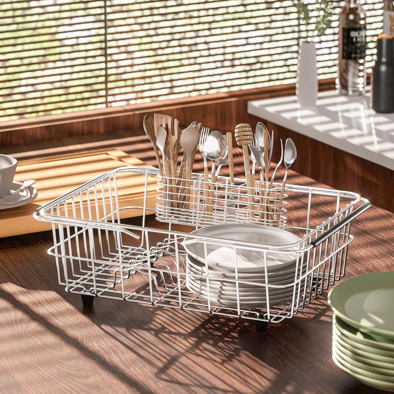304 Stainless Steel Utensil Holder Dish Drying Rack kitchen Utensil Organizer Knife and Fork Drainage Rack Kitchen Drainage Basket Accessories With Hooks Rust-resistant Color-Silver – Durable Stainless Steel Construction for Simple Storage and Daily Tasks