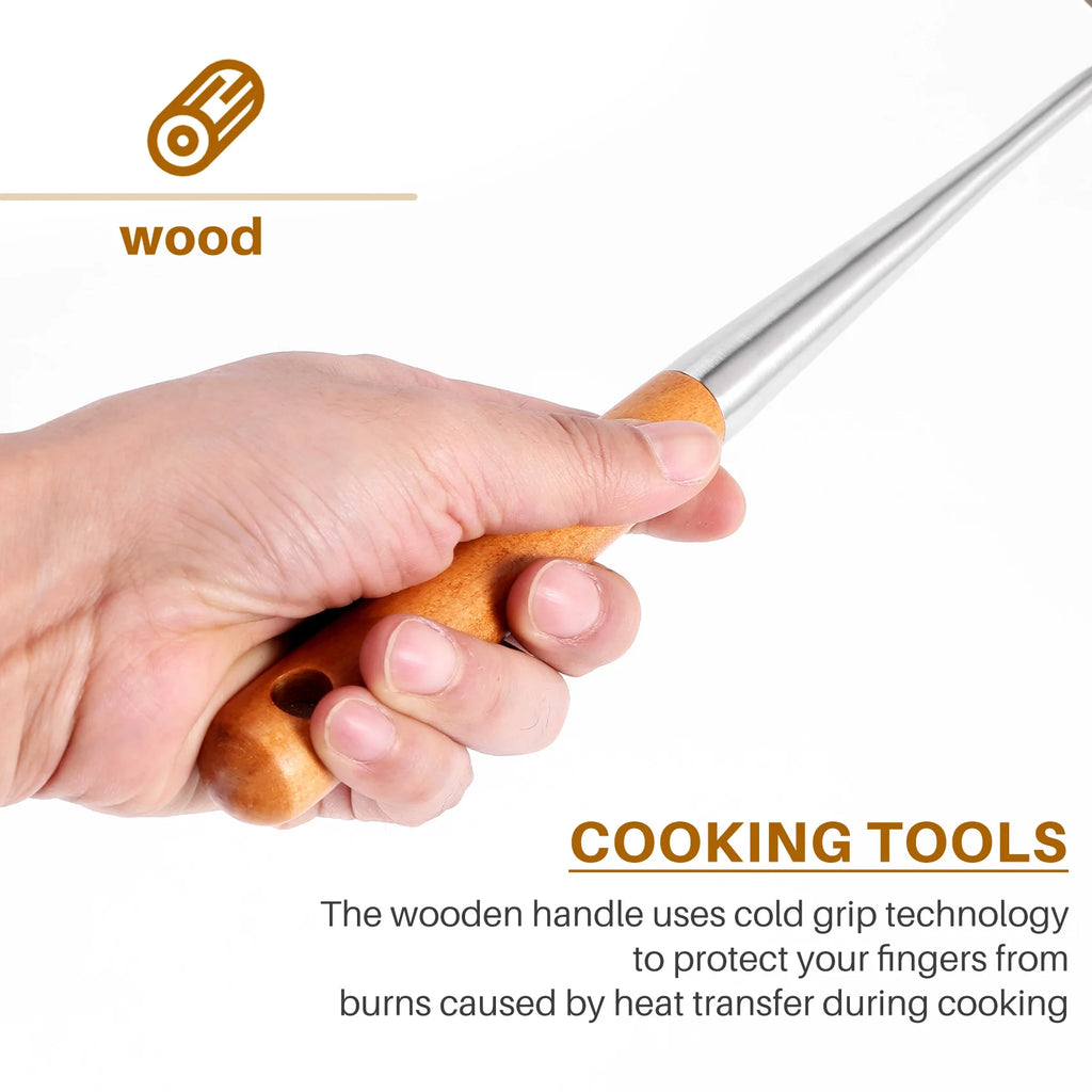 Long Handle Stainless Steel Wok Kitchen Slotted Turner Rice Spoon Ladle Cooking Tools Utensil Set – Convenient Carry Handles for Simple Storage and Daily Tasks