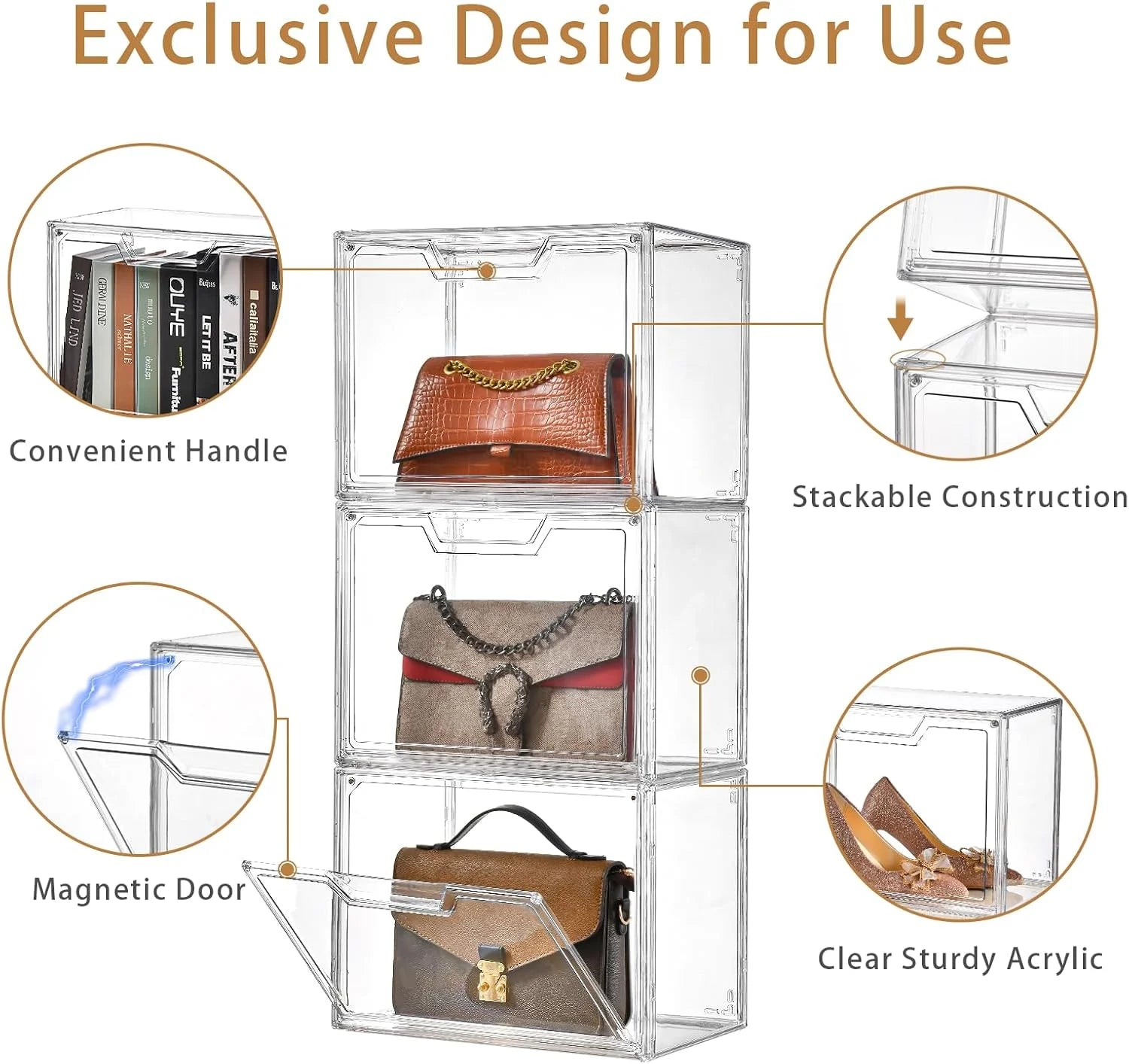 3 Pack Clear Storage Bins with Lids Storage Containers with Magnetic Door Stackable Acrylic Display Case for Handbags Cosmetic Multifunctional Storage Boxes for Dorm Living Room Bedroom Storage – Stackable Organization for Simple Storage and Daily Tasks