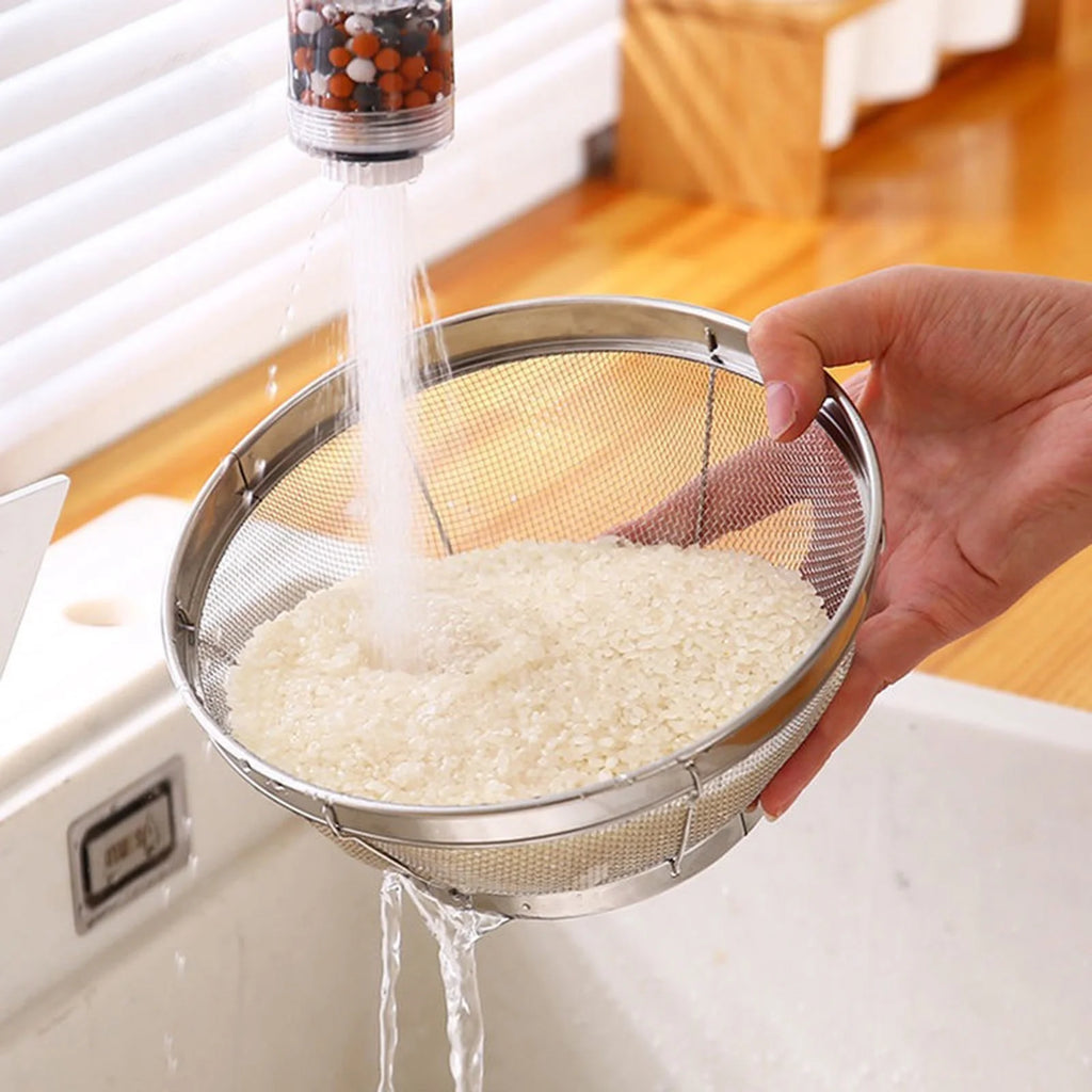 Stainless Steel Rice Washing Bowl Fine Mesh Strainer Large Colander for Fruits and Vegetables – Durable Stainless Steel Construction for Simple Storage and Daily Tasks