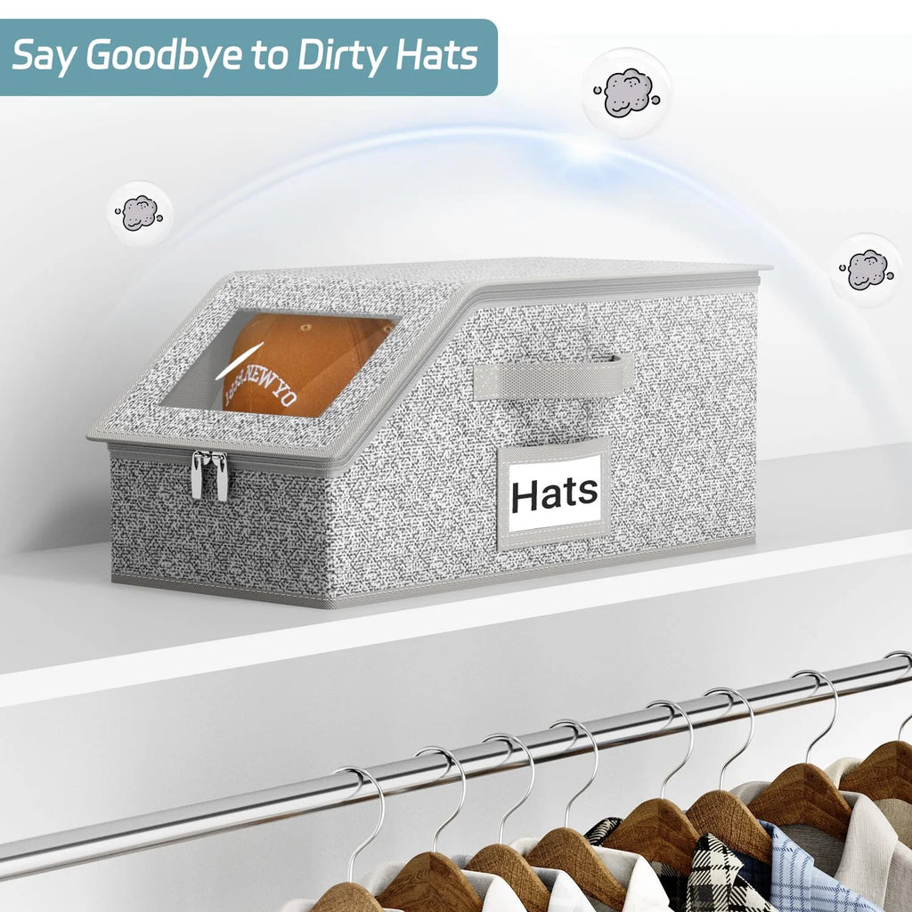 2 Pcs Stackable Hat Storage for Baseball Caps Holds up to 24 Caps Hat Organizer for Closet Sturdy Snapback Boxes for Men with Cardboard Grey – Stackable Organization for Simple Storage and Daily Tasks