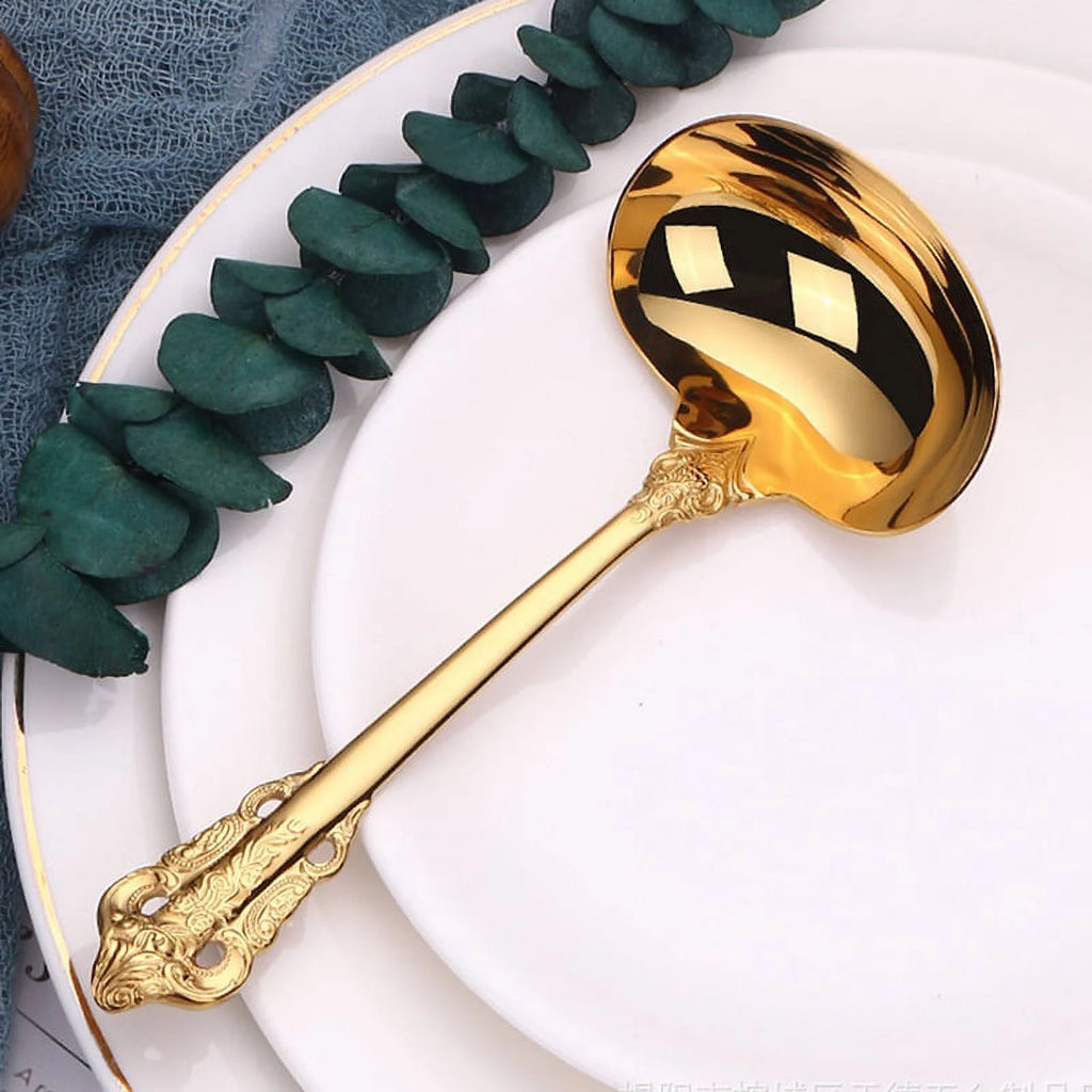 304 Stainless Steel Soup Ladle Cooking Tool Kitchen Gold Plated Spoon – Durable Stainless Steel Construction for Simple Storage and Daily Tasks