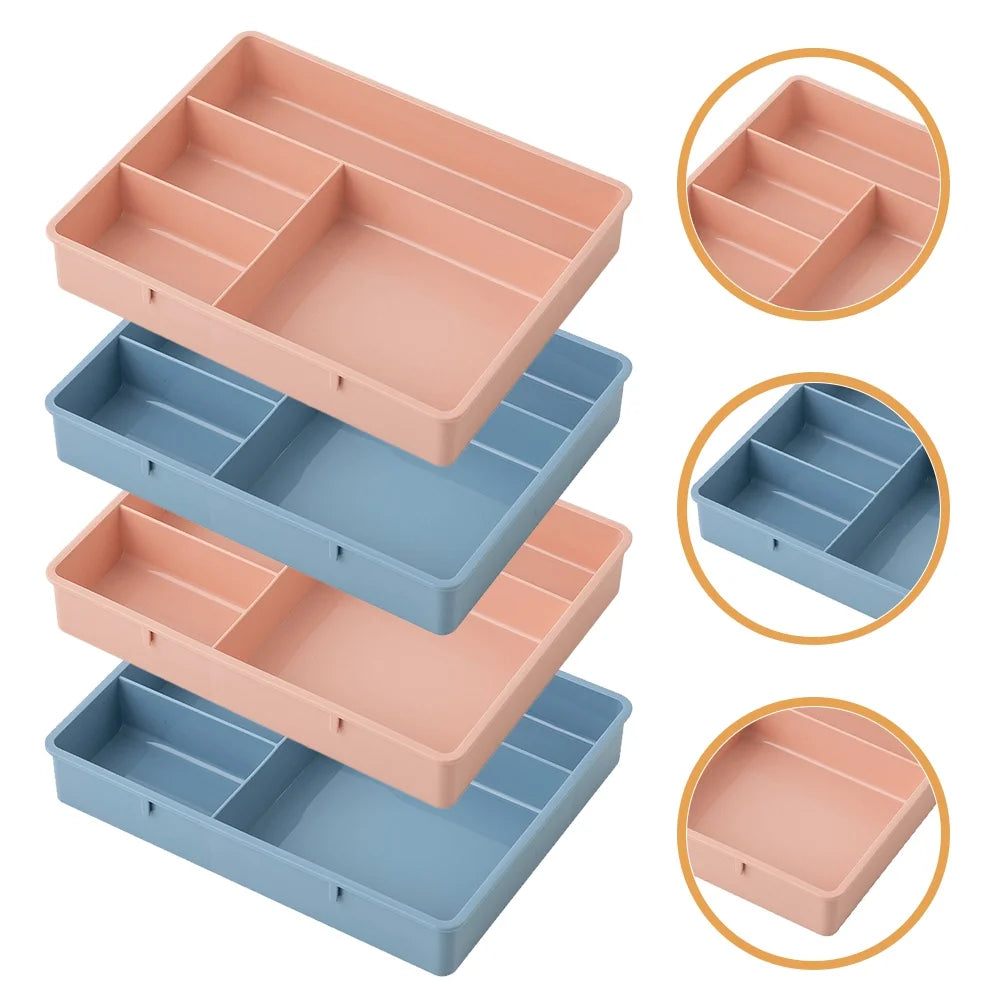 4 Pcs Office Storage Bins Drawers Four Grid Box Four-grid Compartment Case – Compartmented Organization for Simple Storage and Daily Tasks