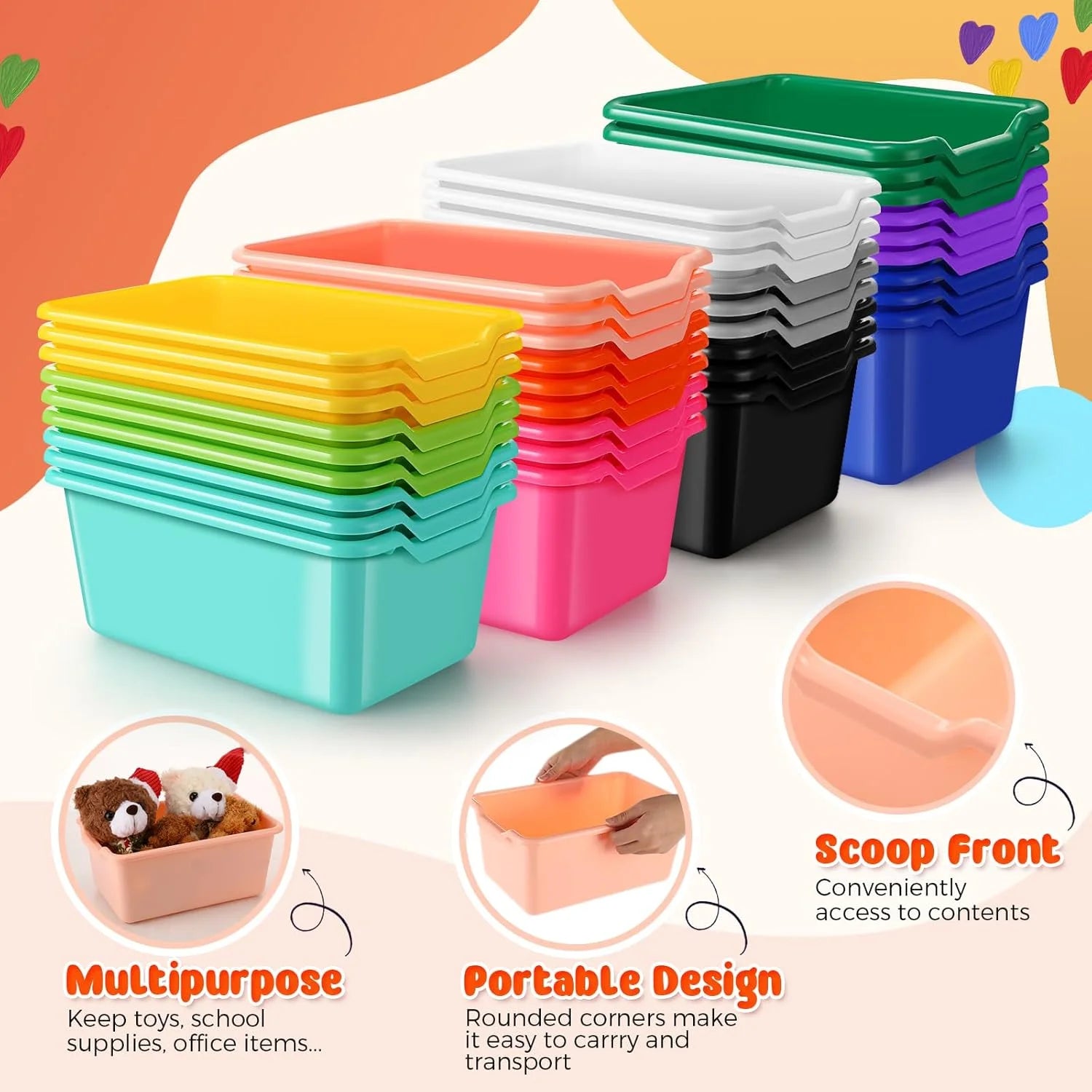 24 Pcs Plastic Cubby Bins Classroom Cubby Organization Book Bins for Classroom Bulk Toy Storage Baskets Stackable Assorted Colors Storage Containers for Home Office School Nursery Playroom – Stackable Organization for Simple Storage and Daily Tasks