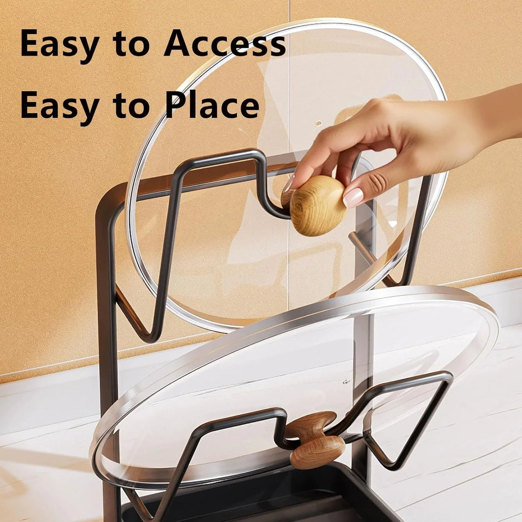 Kitchen Pot Lid Storage Rack 304 Stainless Steel Pot Lid Holder While Cooking Multifunctional Kitchen Pot Cover Organizer for Countertop With Removable Drip Tray – Durable Stainless Steel Construction for Simple Storage and Daily Tasks