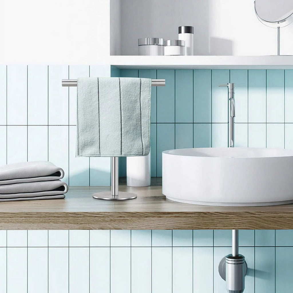 Brushed Standing Towel Rack Heavy Duty Base Stainless Steel T-Shaped Hand Towel Stand for Bathroom Kitchen. – Durable Stainless Steel Construction for Simple Storage and Daily Tasks