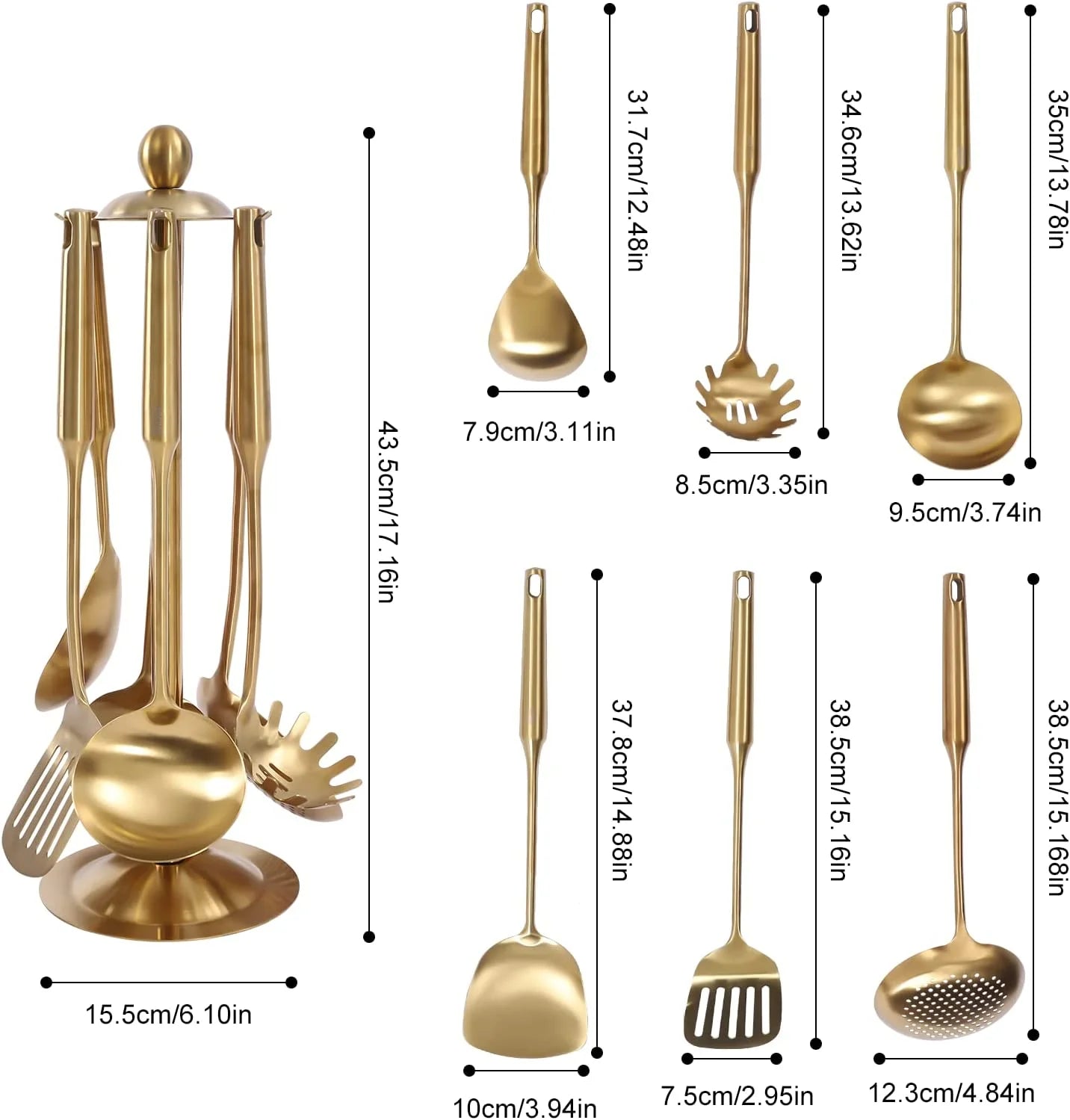7pcs/ Set Gold Cooking Utensils Suitable for everyday use Kitchen Tool with Holder Stainless Steel – Durable Stainless Steel Construction for Simple Storage and Daily Tasks