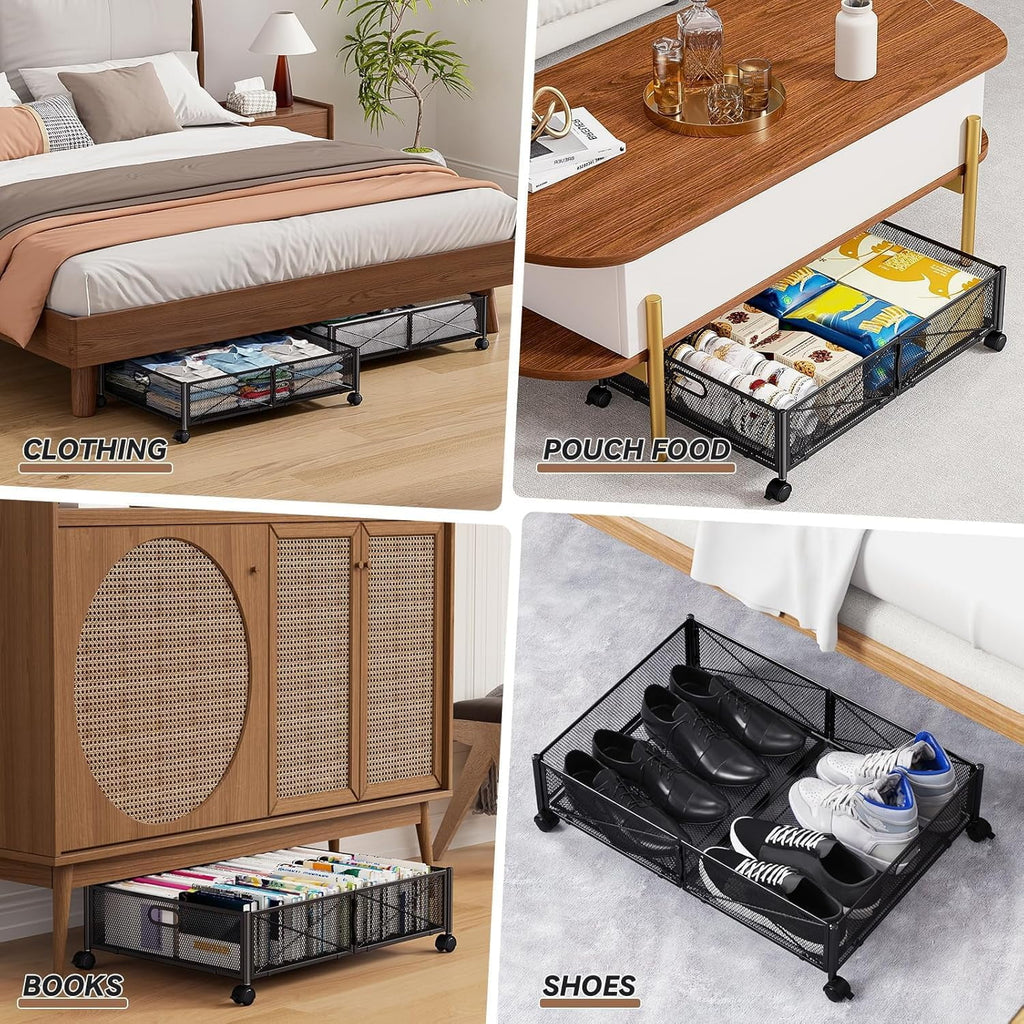 Under Bed Storage Containers with Wheels - Shoe Storage Organizer Drawer Tool-free Assembly Metal Underbed Storage for Bedroom Clothes Shoes Blankets - 2Pack – Everyday Household Format for Simple Storage and Daily Tasks