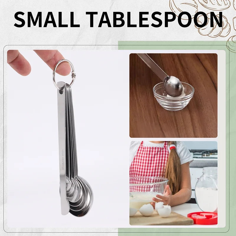 Stainless Steel Measuring Spoons Cups Set Small Tablespoon Teaspoons Set 6 with Bonus C4662 – Durable Stainless Steel Construction for Simple Storage and Daily Tasks