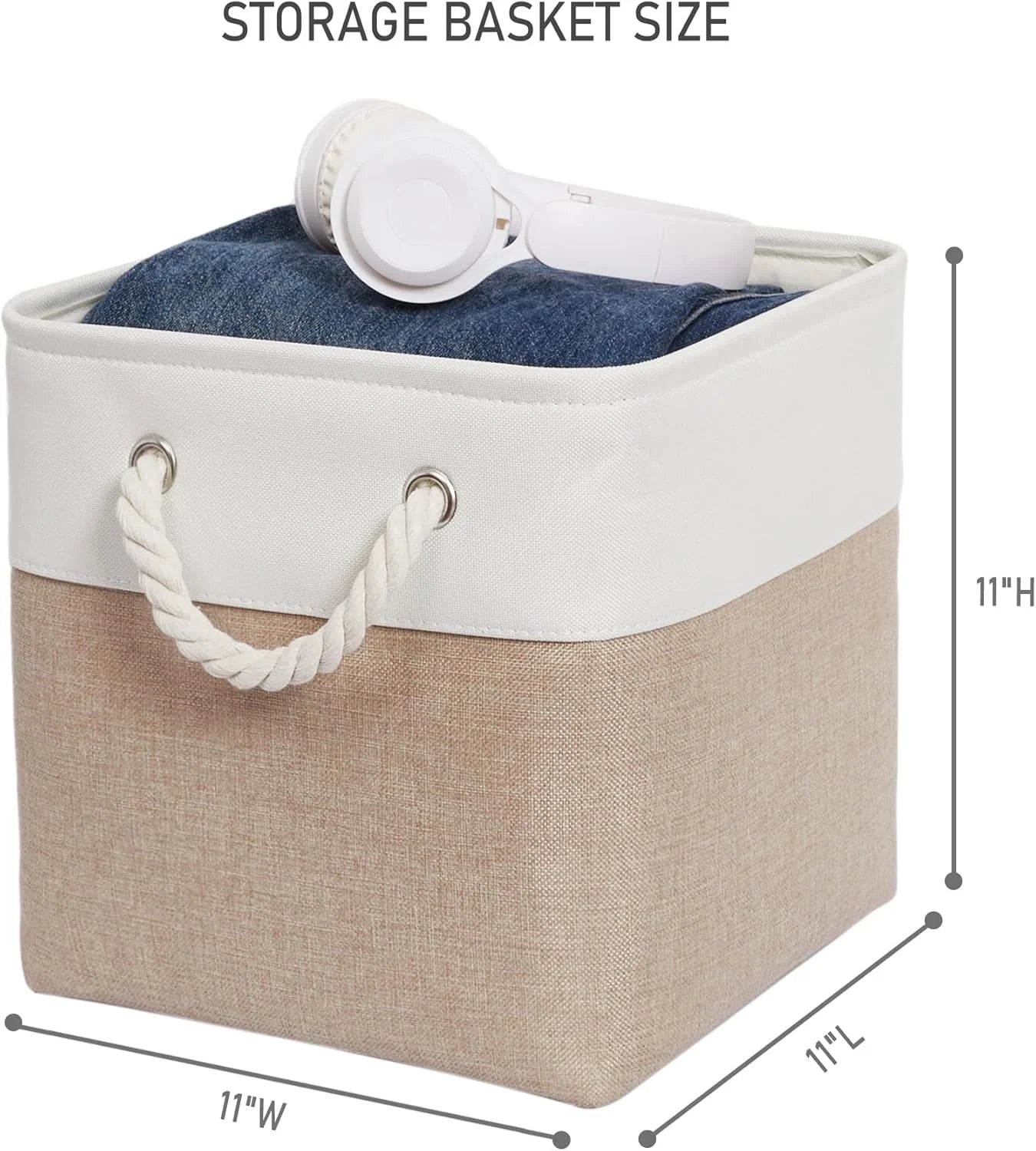 11 x 11 Inch Storage Cubes 6 Pack Large Collapsible Fabric Storage Bin White&Beige – Foldable Space-Saving Design for Simple Storage and Daily Tasks