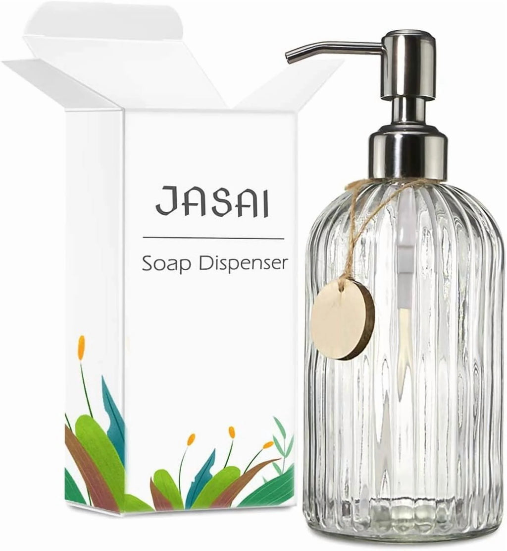 18 Oz Clear Glass Soap Dispenser with Rust-resistant Stainless Steel Pump Refillable Liquid Hand soap Dispenser for Bathroom Well-crafted Kitchen Soap Dispenser – Clear-View Organization for Simple Storage and Daily Tasks